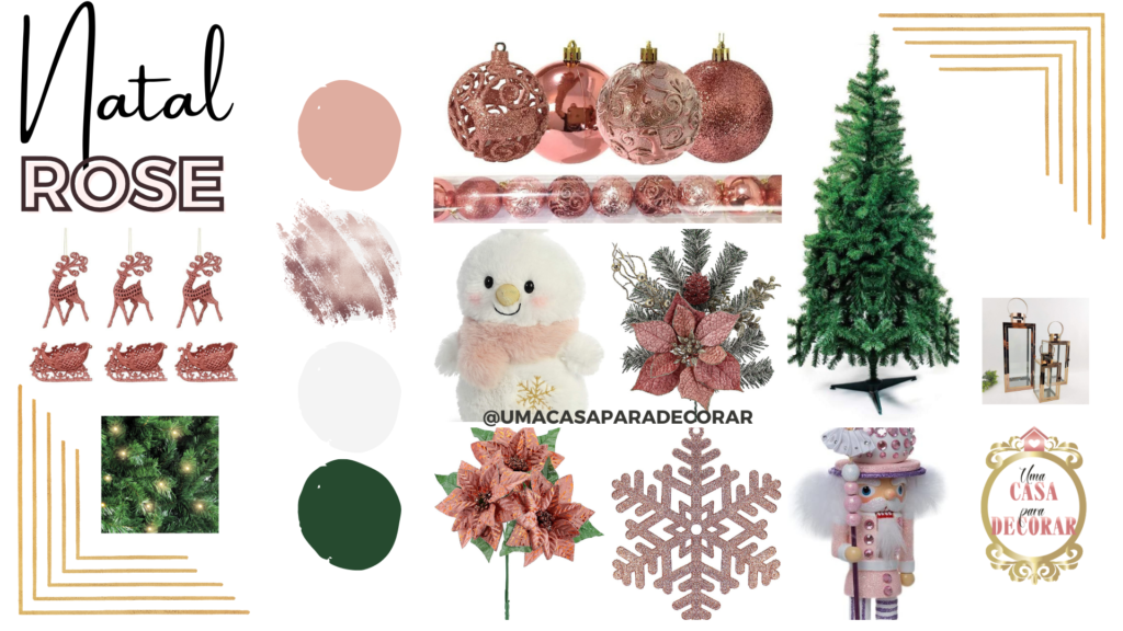 Moodboard decoração de Natal Rose Uma Casa Para Decorar - Árvore de Natal Rose