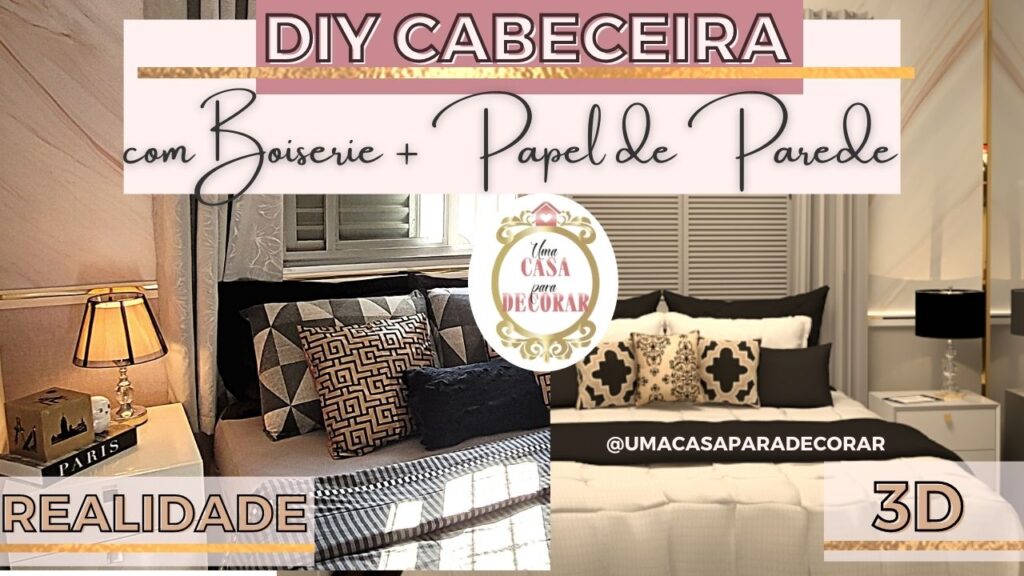 Cabeceira de boiserie + papel de parede - uma casa para decorar - decoração de quarto - diy - faça você mesmo