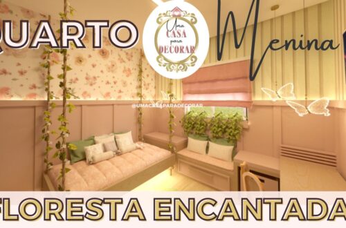 QUARTO-DE-MENINA-rosa-e-verde-papel-de-parede-floral-TEMA-FLORESTA-ENCANTADA