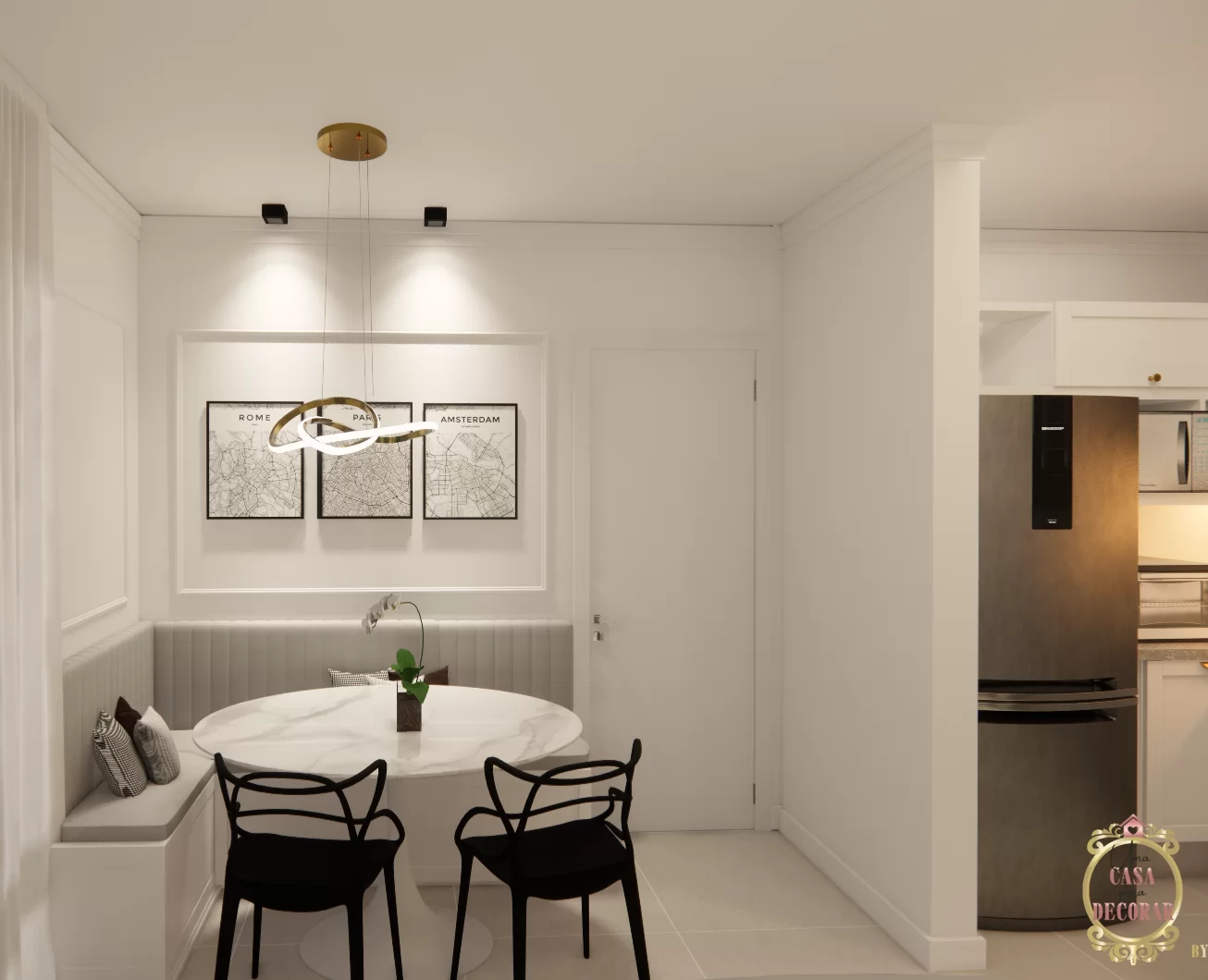 Boiserie Sala de jantar com decoração clássica